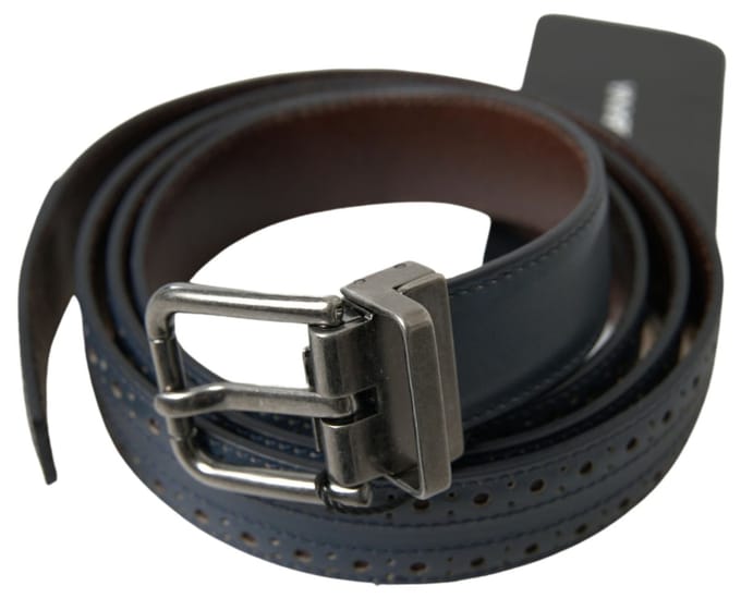 Dolce & Gabbana Blauwe Leren Perforated Metalen Gesp Ceintuur