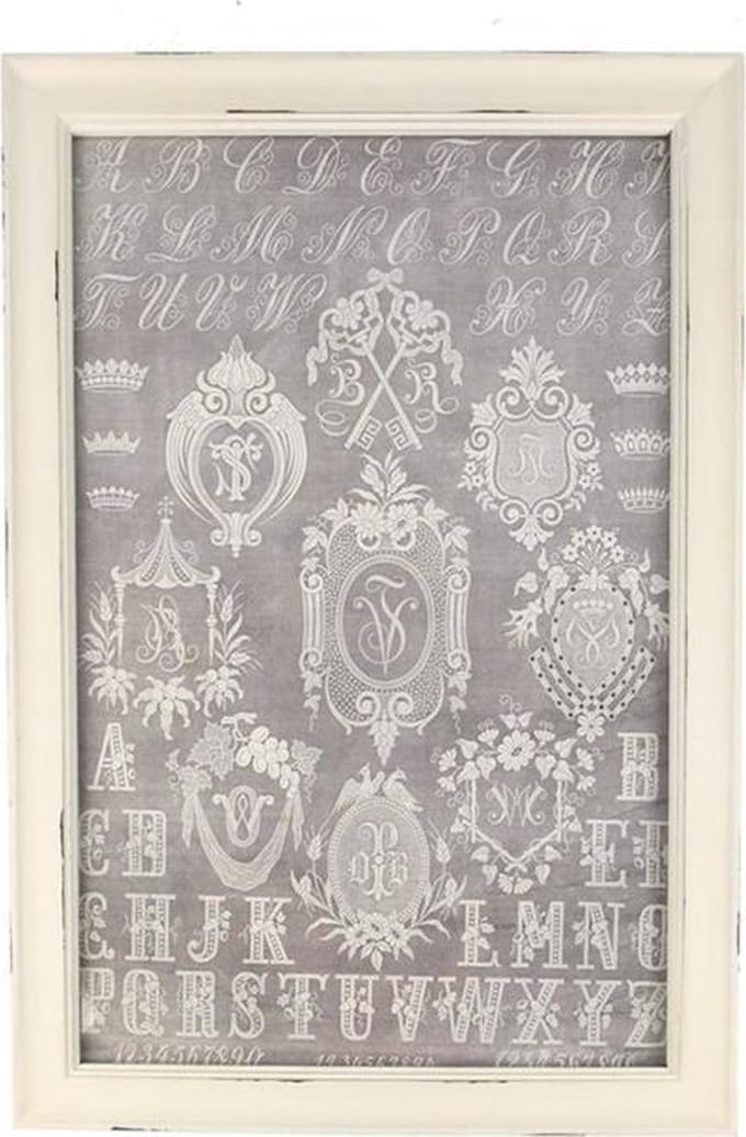 Lijstje hout wit Monogram, 34x23,5cm