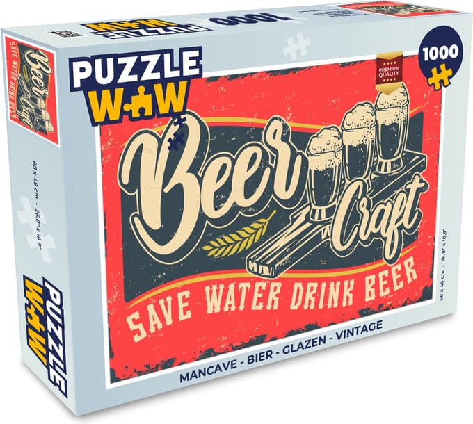 Puzzel Mancave - Bier - Glazen - Vintage - Legpuzzel - Puzzel 1000 stukjes volwassenen