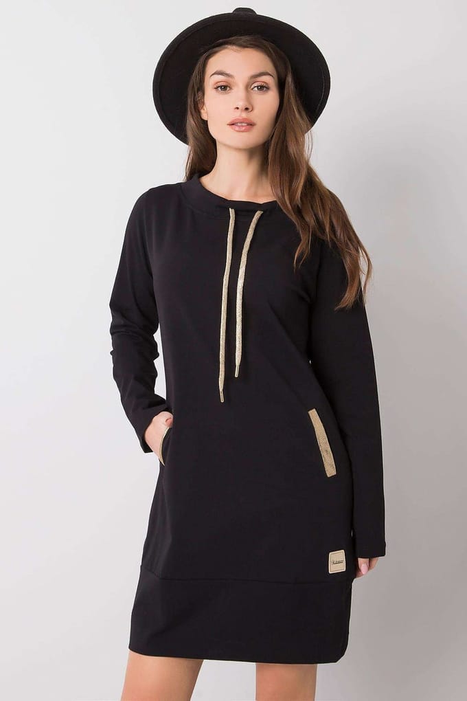 Cotton Pocket Charm Dress - Schwarz / S/M