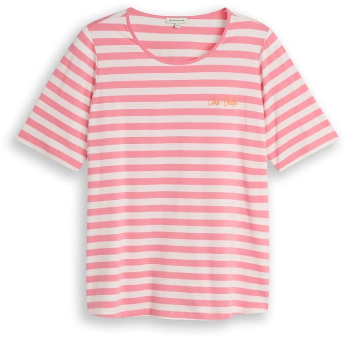 Tom Tailor - Plus Size - T-shirt met borduursel - Maat 48 - pink white stripe