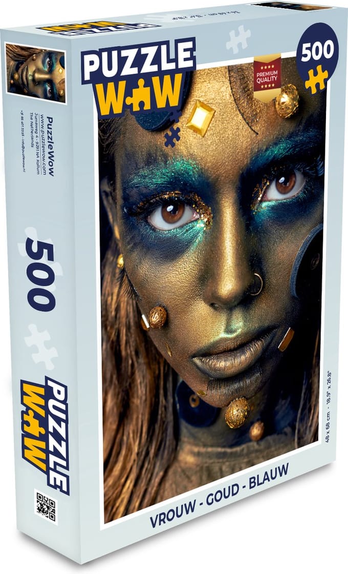 Puzzel Vrouw - Goud - Blauw - Legpuzzel - Puzzel 500 stukjes