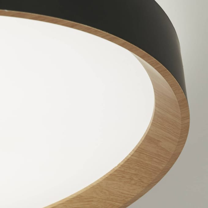 Searchlight Sorrento plafondlamp zwart/houten decor Ø 38 cm Afstandsbediening