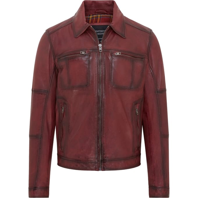 Heren Rood Klassiek Leren Bikerjack - Bettles