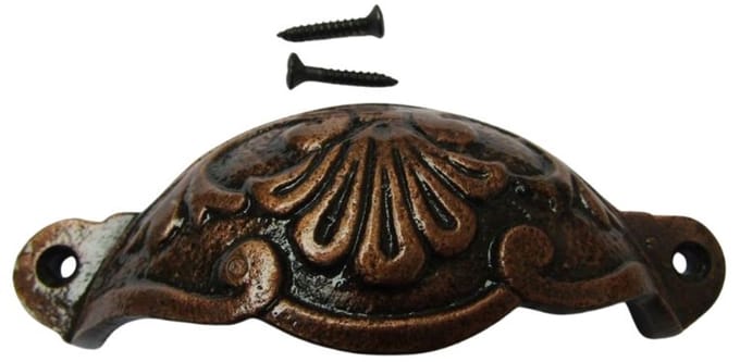 Floral Cup Pull Handle Antique Copper on Iron
