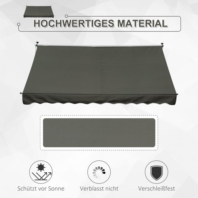 HAUSS SPOLE Vrijstaande Luifel – Handmatig Uitschuifbaar – 300 x 150 cm – Polyester – Grijs – Voor Terras en Balkon