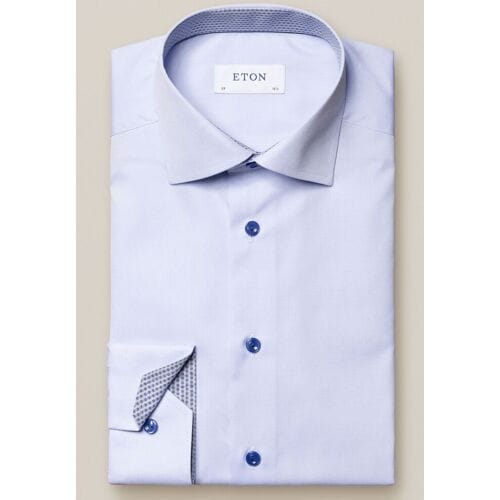 Eton Overhemd Uni Poplin Fine Contrast Licht Blauw / male