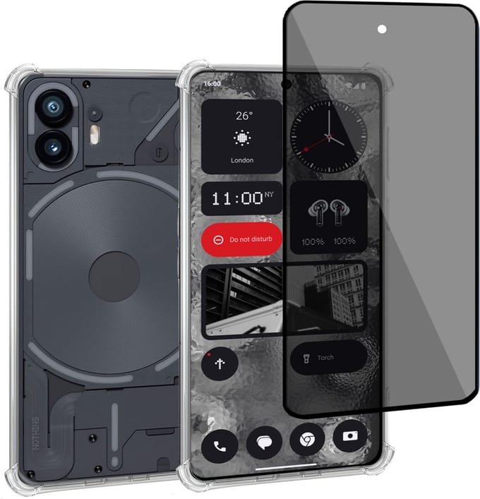 Geschikt voor Nothing Phone 2 - Hoesje + Privacy Screenprotector – Privé - Gehard Glas Cover