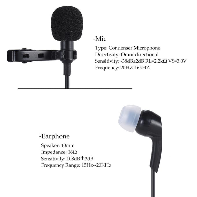 Stéréo Lavalier Microphone Casque Écouteur Casque pour iPhone SAMSUNG PC noir