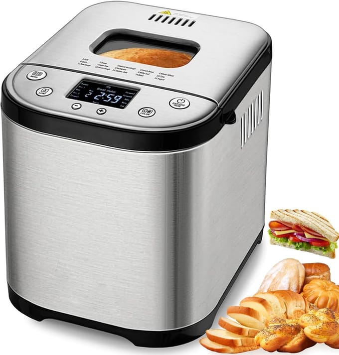 Broodmachine Automatisch - Broodmaker Deegmaker - Zelf Brood Bakken - 15 Programma's - 2 pond capaciteit - Zilver