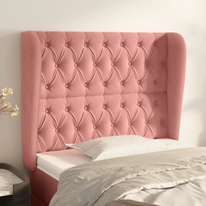 vidaXL - Hoofdbord - met - randen - 93x23x118/128 - cm - fluweel - roze