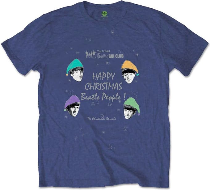 The Beatles - Happy Christmas Heren T-shirt - M - Blauw