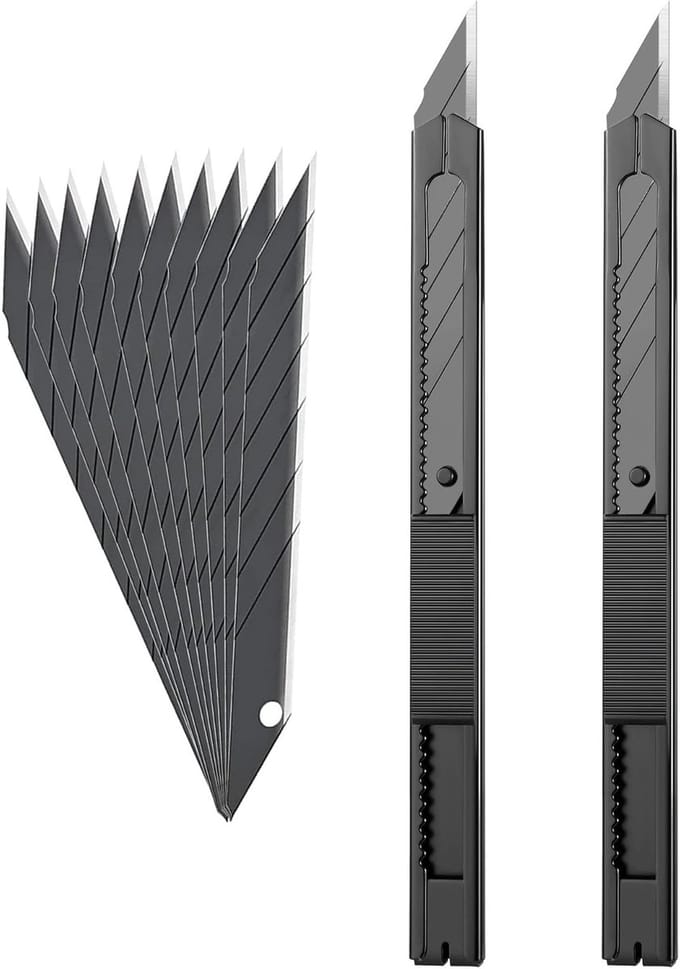 Set van 2 Lockable Retractable Snijmessen met 10 Extra Zwarte Snijbladen voor Kantoor, Thuis en Klussen