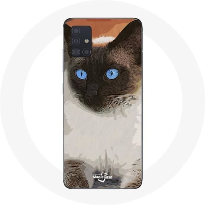 Samsung Galaxy A51 hoesje Siamese kat zwart-wit blauwe ogen