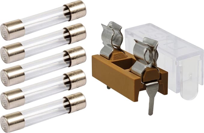 VLTG Zekeringhouder inbouw blokje 6.3x32mm - 25A - Groot - F(snel) - inclusief 5 Glaszekeringen