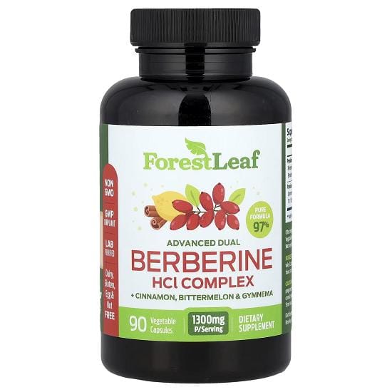 Complexe Avancé de Double Berberine Hcl + Cannelle, Melon Amer & Gymnema, 90 Capsules Végétales