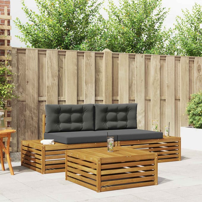 vidaXL - 4 - st - Buiten - bank - set - Massief - Acacia - Hout - en - Polyester