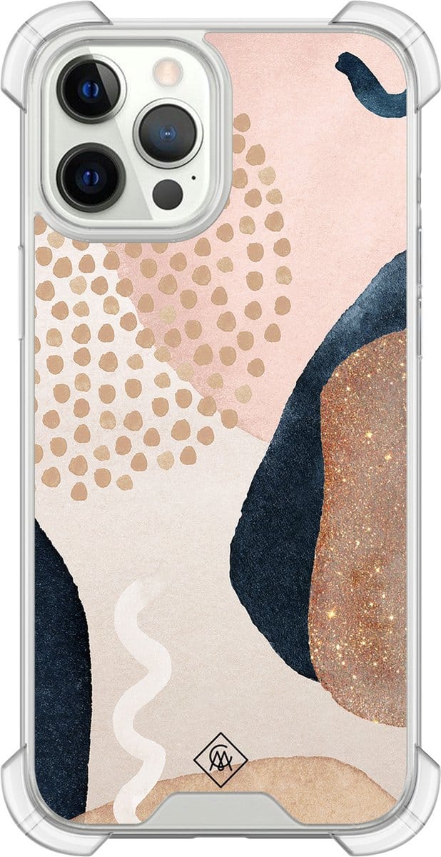 Casimoda® hoesje - Geschikt voor iPhone 12 Pro - Abstract Dots - Shockproof case - Extra sterk - Siliconen/TPU - Bruin/beige, Transparant