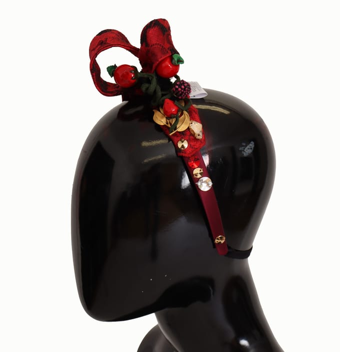 Dolce & Gabbana Cherry Silk Crystal Bow Logo Diadeem Tiara Dameshoofdband