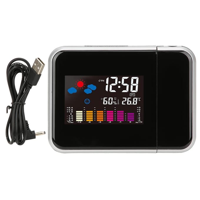 Réveil électronique multifonction avec écran couleur LCD et projection météo gray
