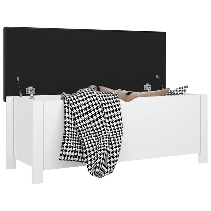 vidaXL - Opbergbox - met - kussen - 105x40x45 - cm - bewerkt - hout - wit