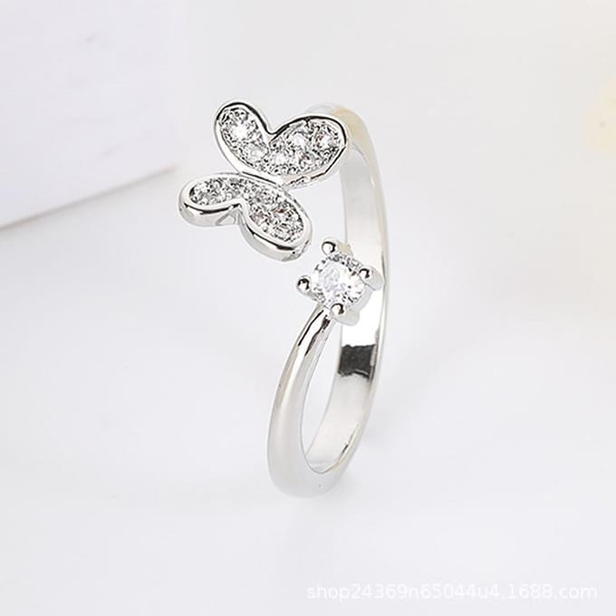 Vlinderring, modieuze Koreaanse creatieve ring, verstelbare maat, trendy design met zirkonium, open damesring gray