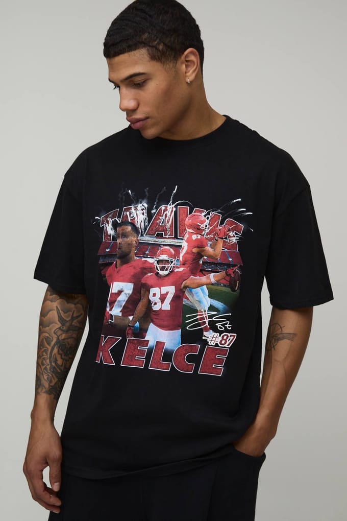 Oversized NFLPA Travis Kelce Licentie Bedrukt T-Shirt | Black | Size Medium