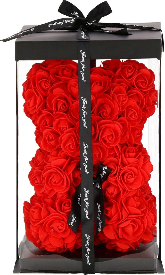Springos Rozen Beer | Rozenbeer | Rose Bear | Rozen Teddybeer | Liefde | Inclusief Giftbox | 25 x 17 x 16 cm | Rood