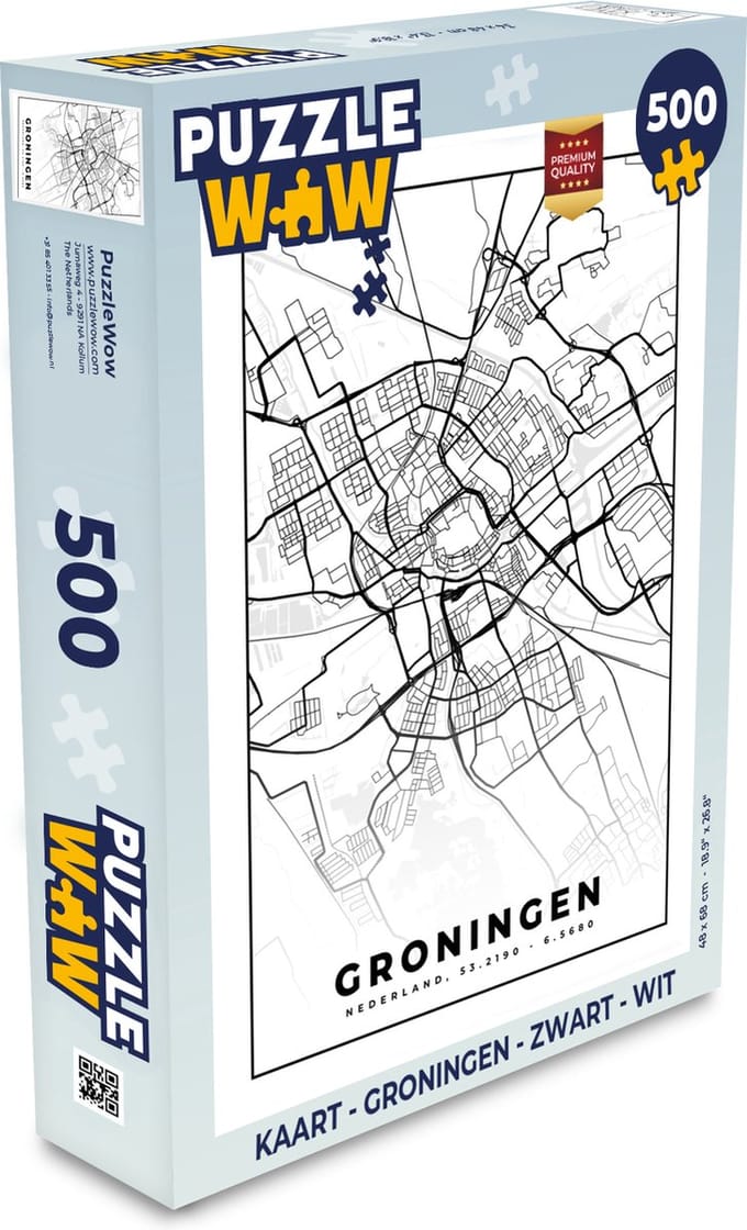 Puzzel Kaart - Groningen - Zwart - Wit - Legpuzzel - Puzzel 500 stukjes