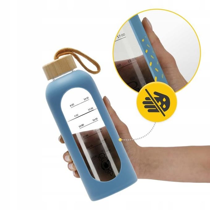 Motiverende Glazen Waterfles met Siliconen Hoes - 750 ml