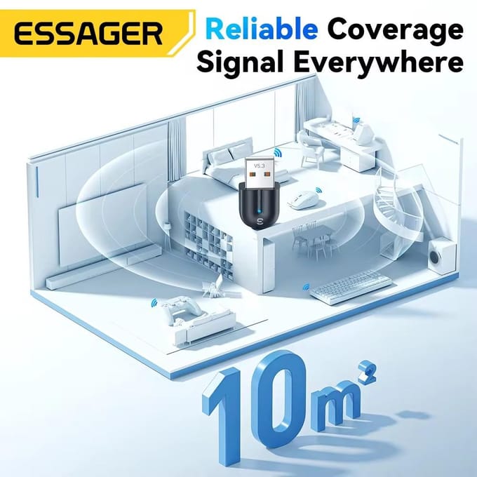 Essager USB Bluetooth 5.3 Adapter Aux Audio Ontvanger Zender Voor PC Luidspreker Laptop Soundbox Draadloze Muis USB Zender Bluetooth 5.3