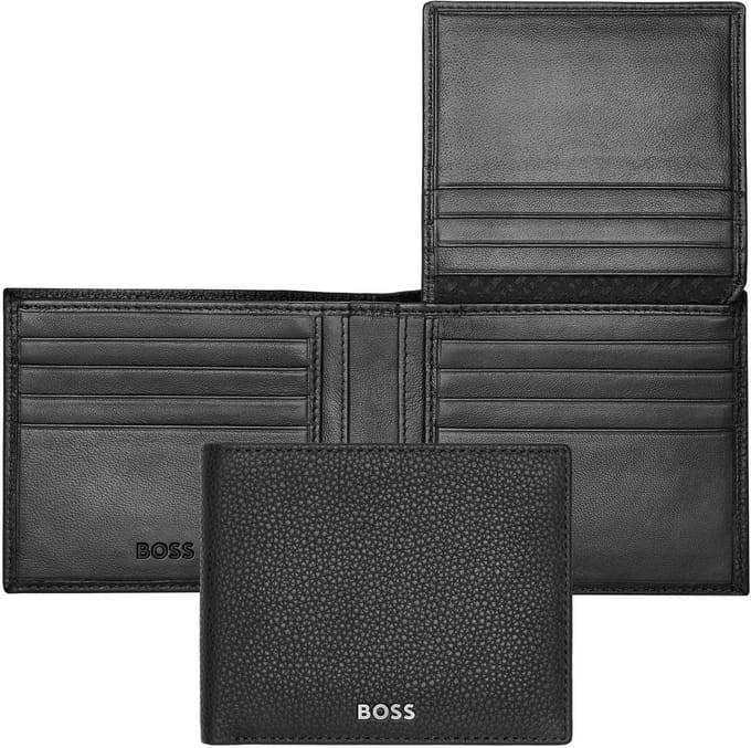 HUGO BOSS Leren Kaarthoes Classic Grained Card Case Black Zwart