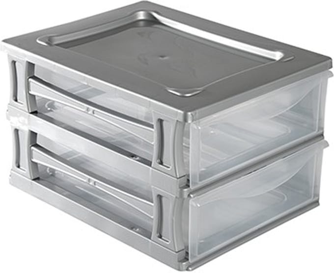 Hega Hogar Ladeblokje/bureau organizer 2x lade - grijs/transparant - L26 x B35 x H20 cm - kunststof