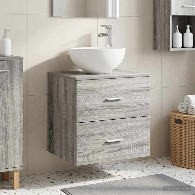 vidaXL - Wandgemonteerde - Waskom - Vanity - Grijs - Sonoma - 49,5 - x - 35 - x - 63 - cm