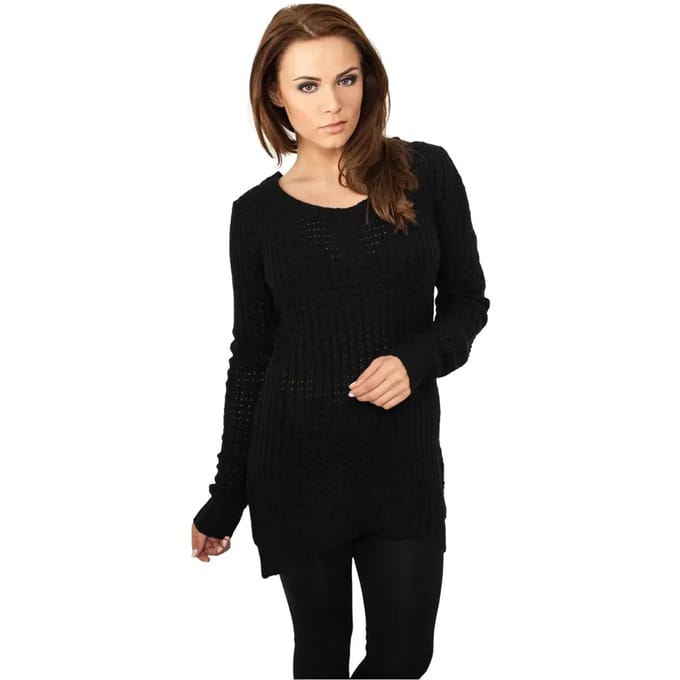 Urban Classics Gebreide trui - Ladies Long Wideneck Sweater - XS tot L - voor Vrouwen - zwart