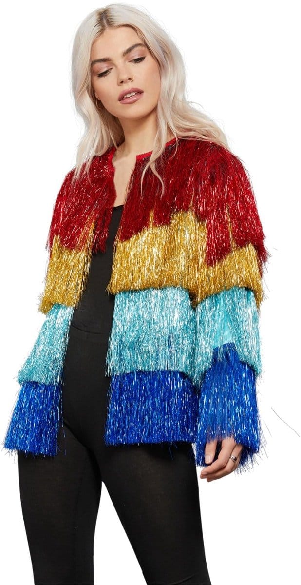 Fever - Tinsel Festival Kostuum Jacket - S/M - Regenboog