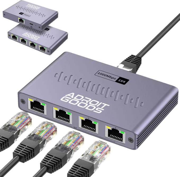 AdroitGoods Netwerk Switch - Tot 1000Mbps - 5 Poorten - Internet Switch - RJ45 splitter - Aluminium behuizing