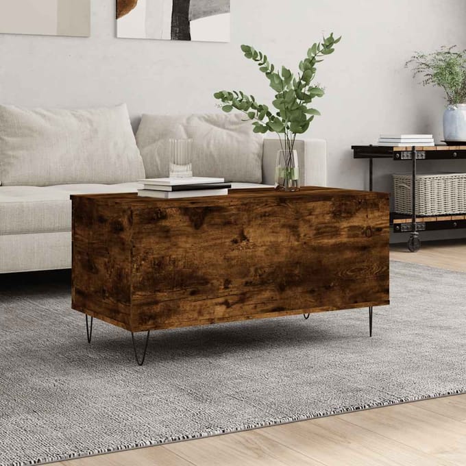 vidaXL - Salontafel - 90x44,5x45 - cm - bewerkt - hout - gerookt - eikenkleurig