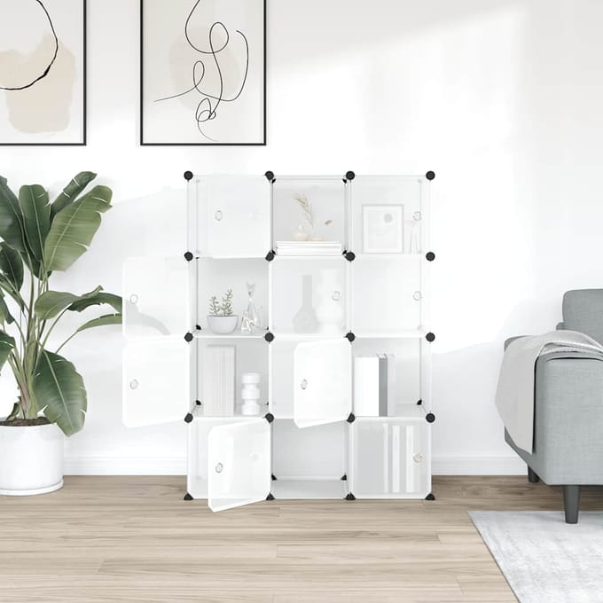 vidaXL - Opbergkubus - organizer - met - 12 - kubussen - en - deuren - transparant - PP