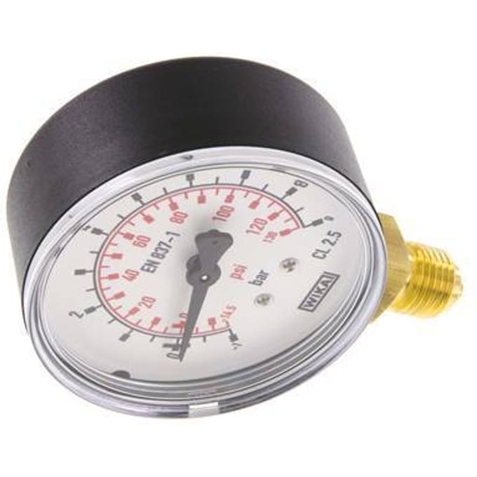 1..9 Bar Manometer Onderaansluiting Kunststof/Messing 63 mm Klasse 2.5