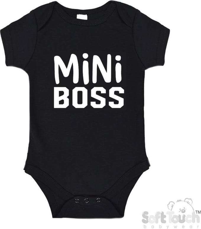 100% Katoenen Romper "Mini Boss" Unisex Katoen Zwart/wit Maat 56/62