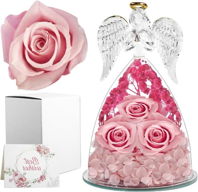 Geconserveerde Roos - Bloem Engel - Cadeau Geven - Roze Figuur - 1 Stuk - Roze