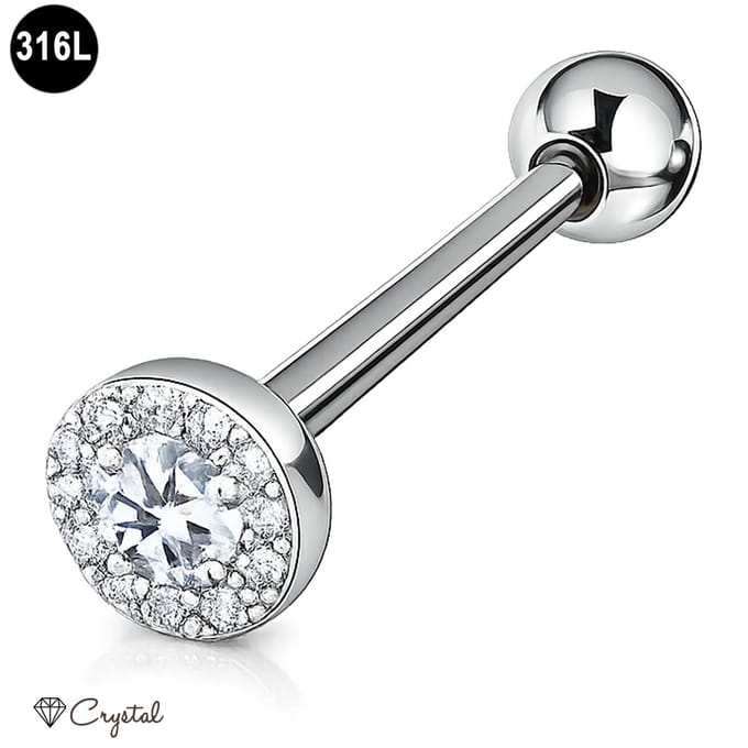 Tongpiercing - 316L Chirurgisch Staal - met Crystal Clear Steentjes