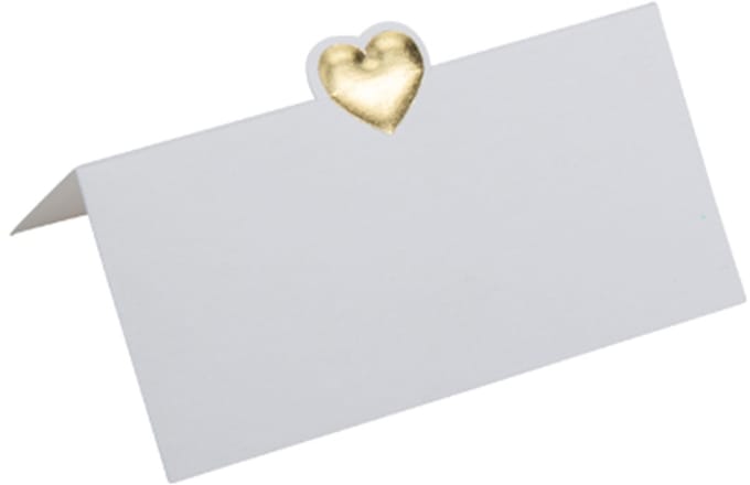 ARTYFETES - 10 witte plaatskaartjes met klein gouden hart 8 x 4 cm reliëf