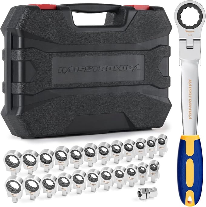 Ratchetsleutel Set 24-in-1 met Flexibele Kop - Metrische & SAE Maten Sleutelset