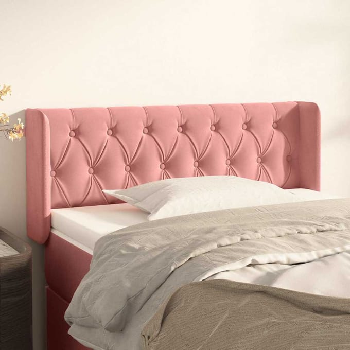 vidaXL - Hoofdbord - met - randen - 93x16x78/88 - cm - fluweel - roze