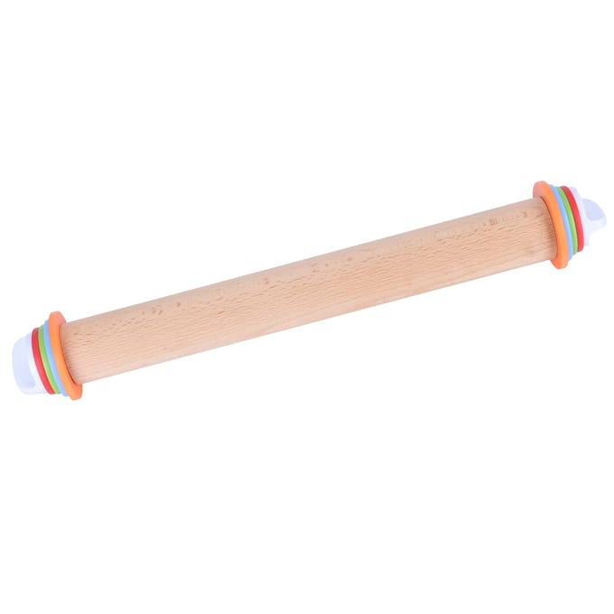 Verstelbare Beuken en PP Deegroller met Afneembare Ring voor Cake Eiertaart Keuken Bakkerij beige
