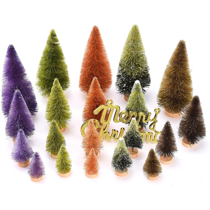21 stuks Kunstkerstbomen Set Decoratie Sisal Hout Nep Kerstbomen Kit beige