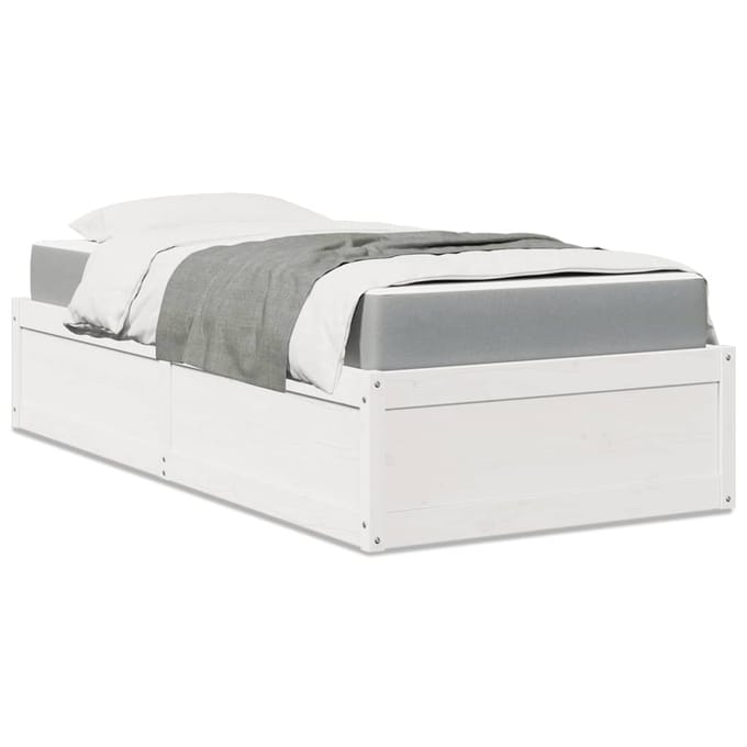 vidaXL - Bed - met - matras - massief - grenenhout - wit - 90x200 - cm