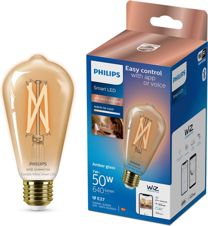 Philips Smart LED Edison Filament - Slimme LED-Verlichting - Warm- tot Koelwit Licht - E27 - 50W - Goud - Wi-Fi